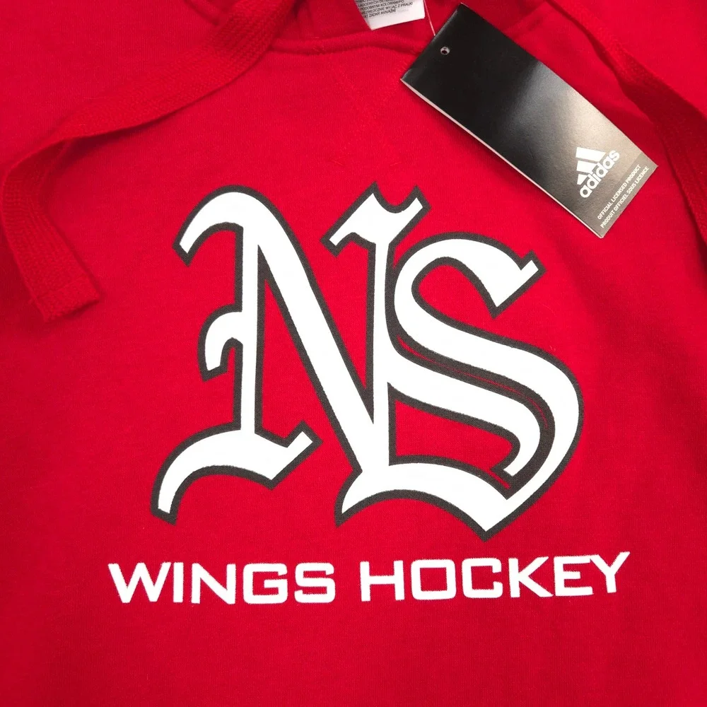 Adidas Fleece Hoodie Mens Large Red North Suburban Wings Hockey Pullover‎ NEW